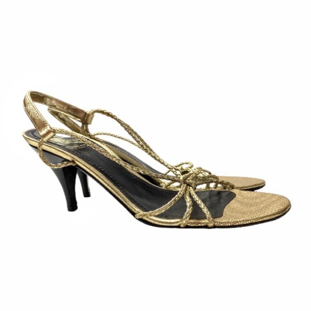 Burberry Gold Braided Strappy Sandals 3” Heel Size EU 37.5 - Picture 10 of 16